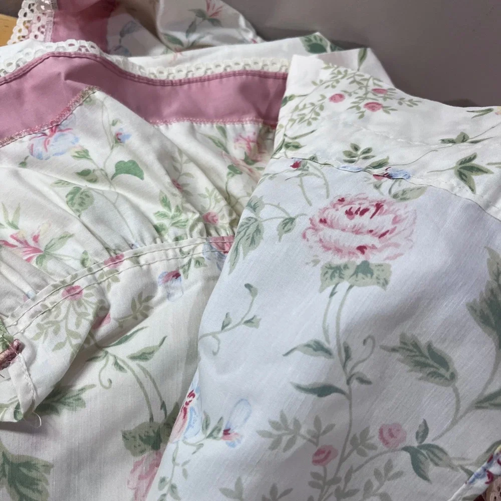 Vtg JCPenney Floral Ruffle Lace Curtain Panels 50x84 Pink Rose Cottagecore 2pc